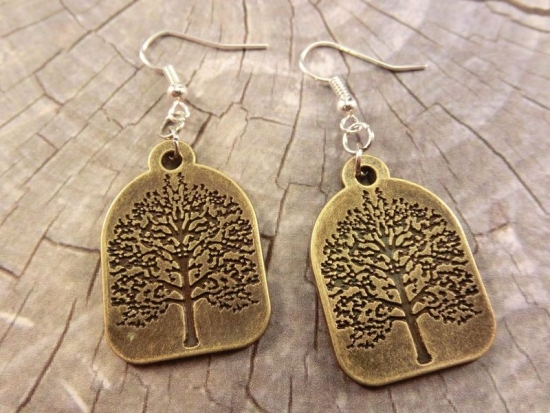 Preview: Baum Ohrringe Vintage Optik Tree Holz Wood